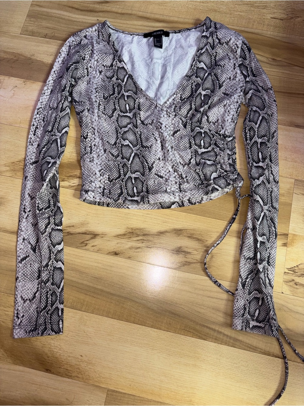 Forever 21 Snake Print Wrap Crop Top in Beige and Black